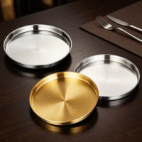 Plateau de service coréen FLEY en métal, finition miroir argenté/doré, en acier inoxydable, réutilisable pour le dîner et la présentation des aliments