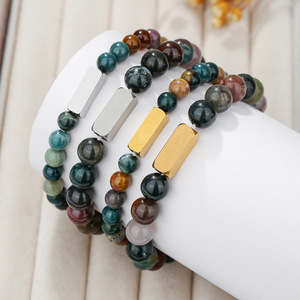 Natural Stone <b>Beaded</b> <b>Bracelet</b> With Gold Plate Bar Simple Design For Women Fashion Jewelry Yiwu Origin - Product Image 2