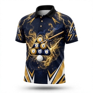 Polo de billard pour homme à imprimé numérique, manches courtes, style décontracté et sportif, avec motif boule de snooker et motif éclair - Product Image 2