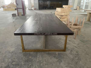 FERLY <span class=keywords><strong>Table</strong></span> de salle à manger de style américain <span class=keywords><strong>Table</strong></span> en bois massif <span class=keywords><strong>Table</strong></span> rectangulaire en métal coulé <span class=keywords><strong>Table</strong></span> et chaise à montants coniques - Product Image 4