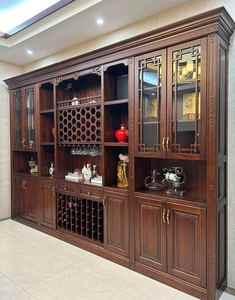 Meubles en bois massif modernes sur mesure pour hôtel chinois, villa, chambre à coucher, salon, armoires pliantes, armoires à vin, panneau lumineux - Product Image 1