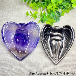 עיצוב חדש קריסטל לב-צורה מלאך כנף קערת חובקת זוג באיכות גבוהה פלואוריט כסף אובסידיאן קישוט הבית - Product Image 2