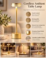 Lampe de table à piles, à intensité variable par toucher, abat-jour rond, ambiance du soir, lampe de nuit portable USB pour mariage, banquet, réception