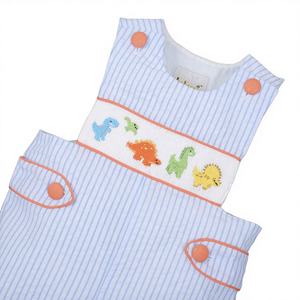 Customized Luxury Dinosaur Print Hand Smocked <b>Baby</b> Boys' Shortall Rompers OEM ODM Wholesale Winter Spandex/Cotton <b>Button</b> Closure - Product Image 1