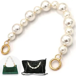 Designer Famous Brands Acrylic Small Big Decoration Pearls Metal Chain Purse Strap Fashion Handbag Pearl Chain Clasps Handle