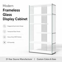 Vitrine d'exposition autoportante haut de gamme en verre trempé sans cadre, verrouillable, avec éclairage LED, support rotatif, vitrine ouverte en aluminium
