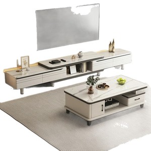 Ensemble de meubles TV pour salon, extensible, sur pied, moderne et simple, avec meuble TV en plaque de roche - Product Image 5