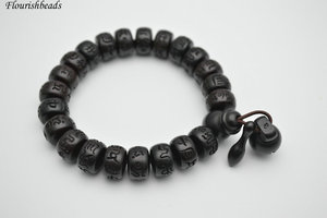 Natural negro azufaifo madera Roundle cuentas pulsera tallada palabra <span class=keywords><strong>Om</strong></span> <span class=keywords><strong>Mani</strong></span> Padme <span class=keywords><strong>Hum</strong></span> con pulsera elástica - Product Image 4