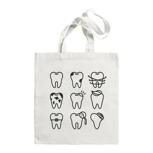 Bolsa de Mano de Lona Reutilizable de Gran Capacidad al por Mayor, Bolsa de Compras con Estampado Divertido de Dientes - Product Image 2