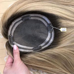 Kingdom 3x5 5x6 Blonde Balayage Mono Topper Raw European Hair Thin Lace Net Clip in <span class=keywords><strong>Postiche</strong></span> Toppers pour Femmes Perte de Cheveux - Product Image 1