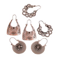 Anting Hoop Coklat Vintage Baru Motif Bunga Geometris Berlapis Perunggu Antik Perhiasan Fashion dari Paduan Logam