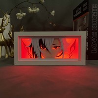Genshin Impact Arlecchino Boîte à lumière Boîte à ombre en bois découpée au laser Boîte à lumière de jeu The Knave pour chambre à coucher Décoration Veilleuse à LED