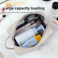Tas Kosmetik PU Tekstur Twill Tahan Air Logo Kustom MOQ Rendah Kapasitas Besar Organizer Makeup Mewah Kantong Perlengkapan Mandi Travel Unisex