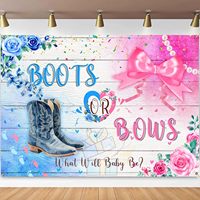 Latar Belakang Fotografi Pengungkapan Jenis Kelamin Bayi Koboi Cowgirl Pink Biru Motif Bunga Sepatu Bot Latar Belakang Dapat Disesuaikan Spanduk Pesta Baby Shower