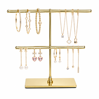 Présentoir de Rangement Minimaliste à 2 Niveaux en Métal Doré pour Bijoux, Colliers et Foulards, Base Rectangulaire, Support de Présentation de Comptoir pour Vente au Détail
