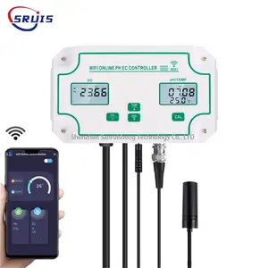 جهاز قياس درجة الحرارة الرقمي واي فاي PH EC ، شاشة 3 في 1 متعددة الوظائف للتحكم في التطبيقات الذكية لحوض السمك