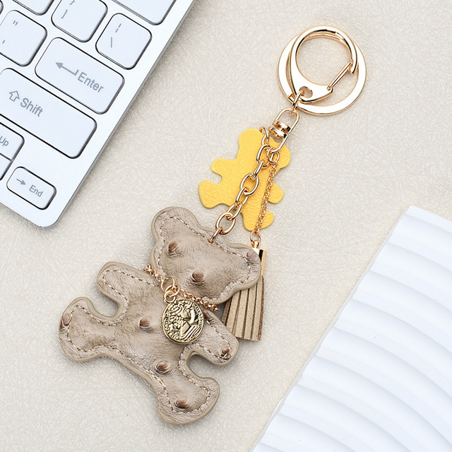 PU Leather Zinc Alloy Embossing Printing Teddy Bear Keychain Tassel Multi-color Cute Bear Bag Charm Pendant Women Handbag