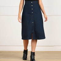 Jupe midi en jean bleu décontractée pour femme, taille naturelle, coupe trapèze, respirante et écologique, idéale pour l'été et l'automne