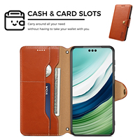 Étui portefeuille à rabat en cuir PU Denior avec porte-cartes et béquille, couleur unie, compatible avec les séries Mate70/Mate60 Honor