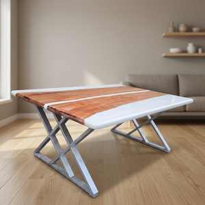 Premium White <b>Epoxy</b> <b>Resin</b> Wood <b>Table</b> – Contemporary Handmade Dining <b>Table</b> for Home & Commercial Spaces - Product Image 2
