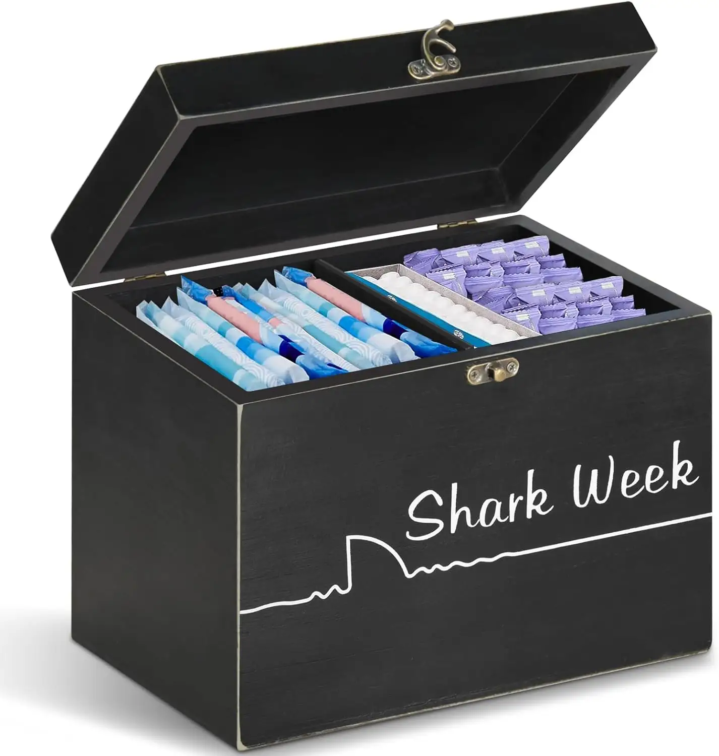 Porta tamponi per bagno e tampone Organizer con coperchio vassoio in legno Organizer prodotto femminile Shark Week Tampon scatola di immagazzinaggio