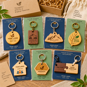 Porte-clés en bois personnalisés, logo gravé au laser, cadeaux promotionnels pour événements d'entreprise, fabrication OEM ODM - Product Image 2