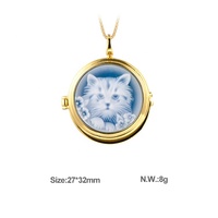 Vente en gros S925 argent Sterling français rond bleu agate chat collier femmes mode lumière luxe Holloway parfum sac pendentif