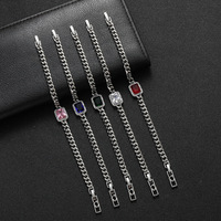 Pulsera Cubana Ajustable con Circonitas Cuadradas Geométricas Multicolor, Accesorios de Hip Hop y Rap, Directo de Fábrica