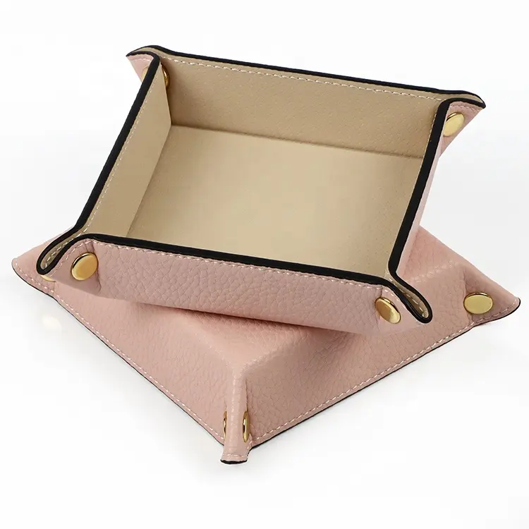 Free Products Sample Foldable Small Desk Jewelry Cable Storage Pink Pu Leather Tray