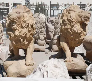 जीवन आकार पत्थर पशु शेर उद्यान आउटडोर सजावट प्रतिमा संगमरमर शेर मूर्तिकला