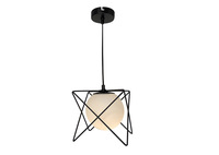 Suspension industrielle légère noire à structure géométrique en fil métallique, support de lampe E27 or rose, pour îlot de cuisine et salle à manger