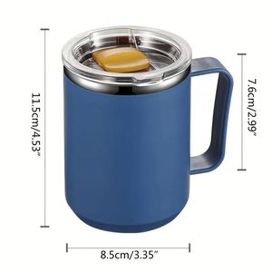 แก้วกาแฟสแตนเลสมีหูจับพร้อมฝาปิดสำหรับกาแฟ ชา สำนักงาน ท่องเที่ยว - Product Image 3