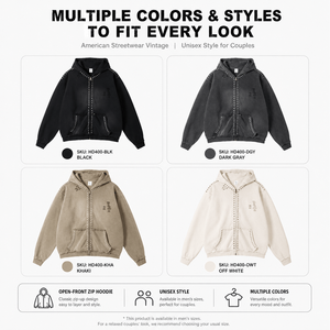 Vente en gros de sweats à capuche zippés pour hommes, 400G, coupe oversize, style streetwear, effet vieilli, bords bruts, décorés de rivets, fournisseur OEM, vente en gros - Product Image 3