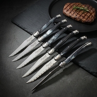 Ensemble de couteaux à steak Laguiole en acier inoxydable de haute qualité, 6 pièces, pour restaurant, avec poignées en plastique ABS, plateau en bois