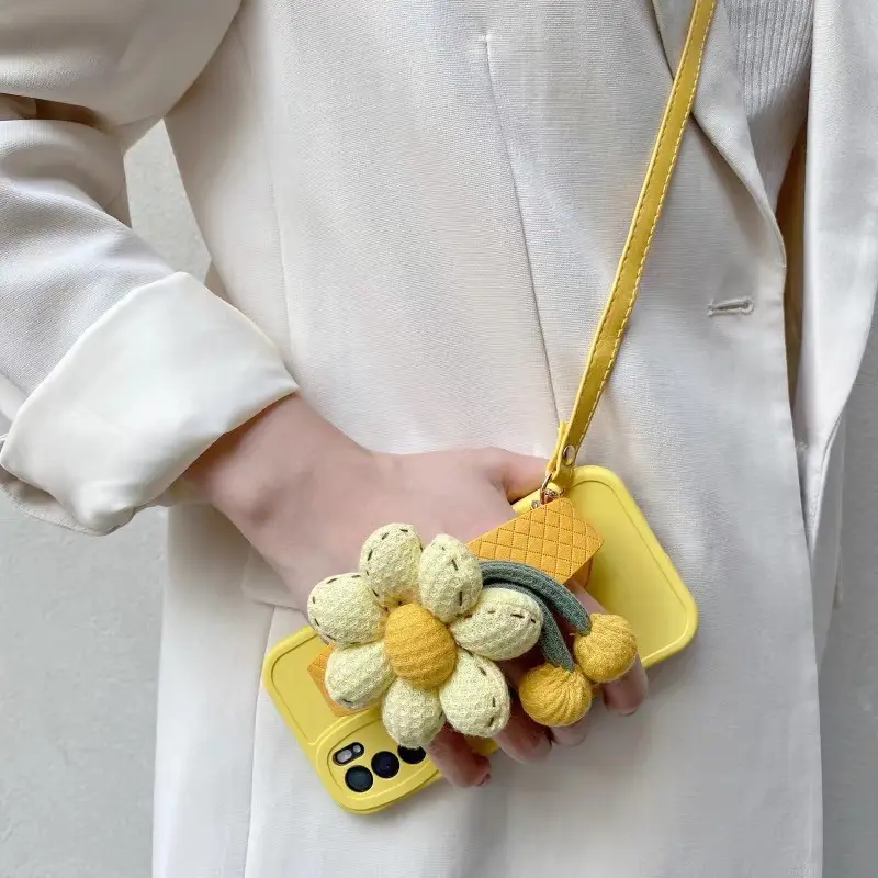 Tela hecha a mano girasol algodón cáñamo girasol Satchel teléfono Shell coche montaje decoración DIY moda Shell