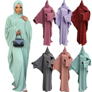 Loriya Hot Selling Hijab Dress Nida Jilbab Free Size Bat Sleeves Muslim Women Prayer Dress Closed Abaya Islamic Clothing