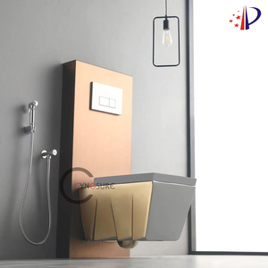 โถสุขภัณฑ์ติดผนังเซรามิกเคลือบทอง ดีไซน์เรียบง่าย ไร้กรอบ พร้อมถังเก็บน้ำ - Product Image 3