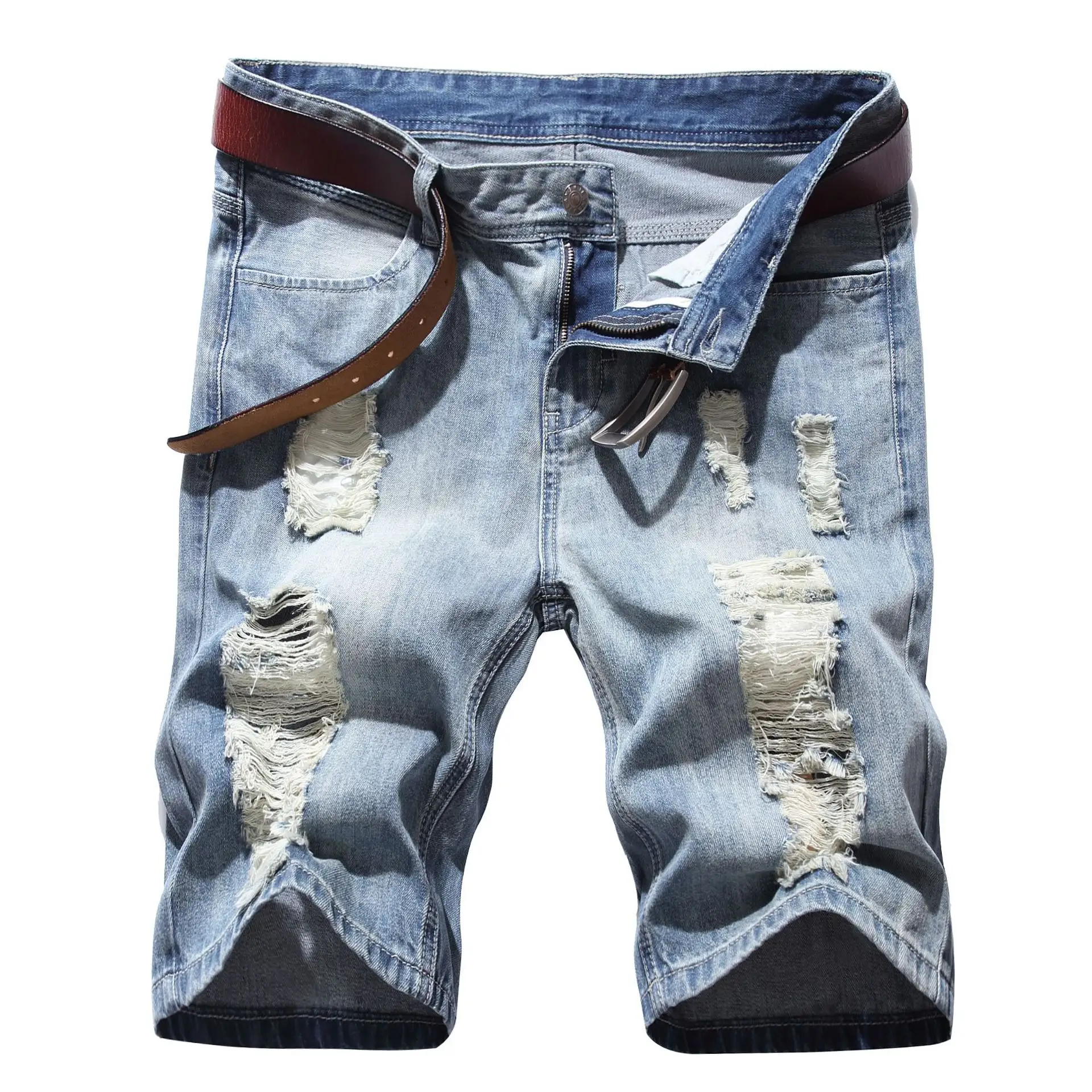 Hot sale washed ripped damage shorts men Plus size loose summer tooling denim short pants New fashion casual men shorts