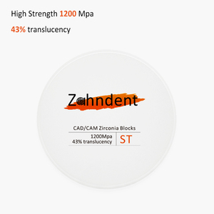 Zahndent Nhà Máy Trực Tiếp Giá 43% Độ Trong mờ 1200mpa Độ <span class=keywords><strong>B</strong></span>ền Uốn St Nha Khoa Zirconia Khối - Product Image 2