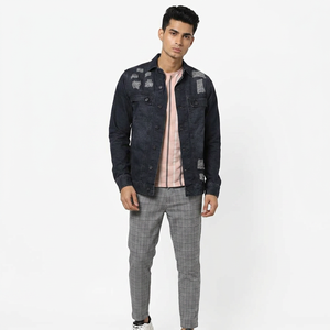 Bulk Quantity <b>Custom</b> Men's <b>Denim</b> <b>Jacket</b> Stand Collar Hooded Windproof Vintage Autumn 100% Cotton <b>Denim</b> <b>Jacket</b> - Product Image 1