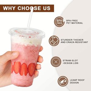 2000 Pack 24 Oz Disposable Clear <b>Plastic</b> Lids <b>Straws</b> | Leak-Proof Sturdy Cold <b>Drink</b> Cups Iced Coffee Smoothies - Product Image 3