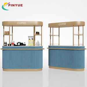 Kiosque de centre commercial personnalisé bleu cannelé pour café, bar à expresso clé en main, comptoir de boissons incurvé, point de vente, équipement de vente au détail et en gros - Product Image 1