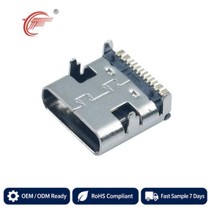 Connecteur femelle USB Type-C 16 broches, contact en cuivre, boîtier en acier inoxydable, application PCB, <span class=keywords><strong>insert</strong></span> noir, conforme RoHS/REACH - Product Image 1
