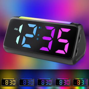 Đồng hồ cạnh giường ngủ với RGB ánh sáng ban đêm cầu vồng thời gian hiển thị lớn snooze USB sạc kỹ thuật số Đồng hồ báo thức - Product Image 4