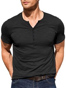 Chemises Henley pour hommes Chemises manches courtes coupe régulière <span class=keywords><strong>T</strong></span>-shirts vintage décontractés à boutons et <span class=keywords><strong>col</strong></span> en <span class=keywords><strong>V</strong></span> pour hommes - Product Image 2