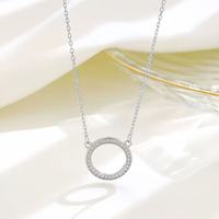 Collier tendance en zircon véritable en forme de O avec pendentif rond et chaîne fine en argent/plaqué or 14 carats pour femme, idéal pour les cadeaux et mariages