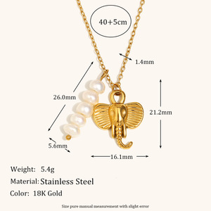 CAIOOCHE Collar con Colgante <span class=keywords><strong>de</strong></span> Perla y Elefante Chapado en <span class=keywords><strong>Oro</strong></span> PVD <span class=keywords><strong>de</strong></span> Acero Inoxidable, Joyería Vintage Antideslustre al por Mayor - Product Image 2