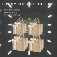 Sac fourre-tout en toile de jute personnalisable pour femmes et filles, grand format, réutilisable, avec lettres décoratives DIY, logo personnalisé