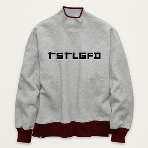 Sweat-shirt graphique à col montant pour homme, gris chiné, coupe oversize et carrée, imprimé sur la poitrine, style streetwear, vente en gros - Product Image 4