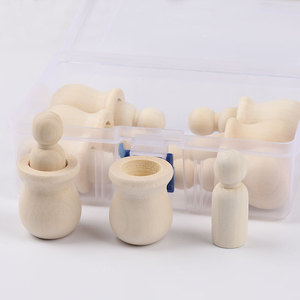 Wooden Figure Combination Set 16Pcs Paintable Puppet Ornament Diy Toy For Kids Craft - Product Image 1